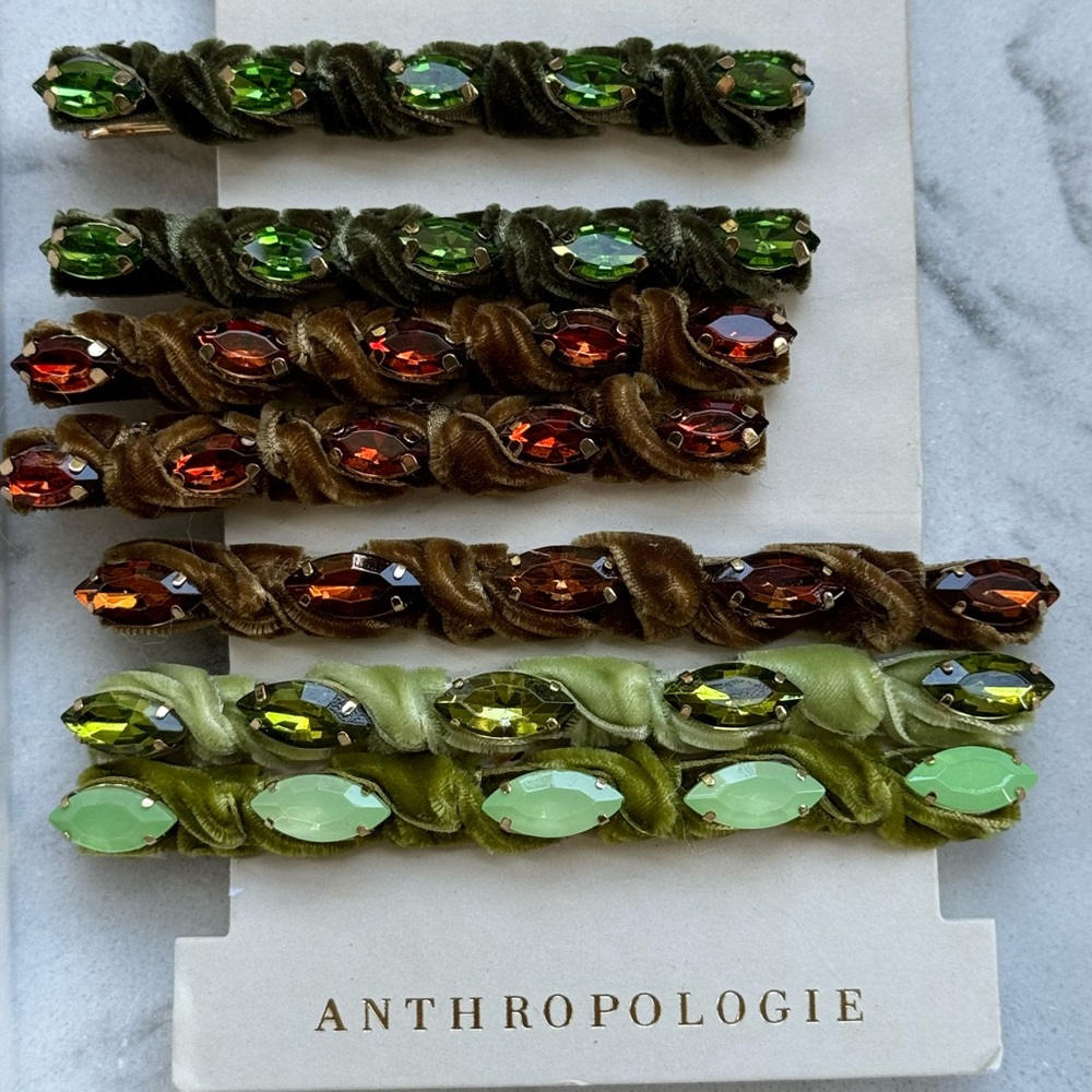Anthropologie hair accessories barrette clips set NEW rhinestone velvet  💚